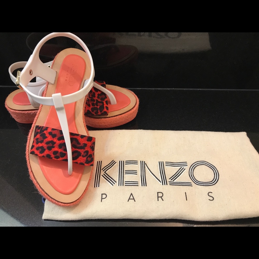 Kenzo Leopard Print Diletta Wedge Sandals